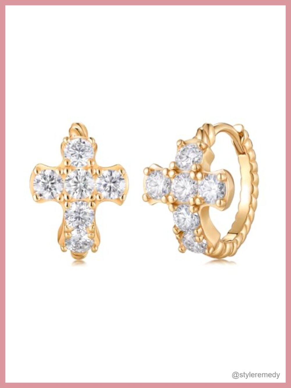 Moissanite Cross Hoop Earrings 925 Sterling Silver Rhodium Plated Women